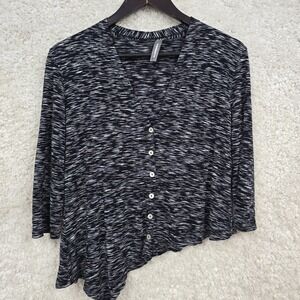 Alembika Asymmetrical‎ Button Front Top Womens 3 Large Black White Lagenlook